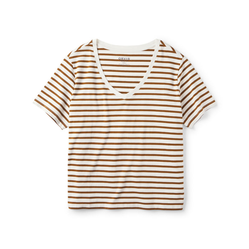 Perfect V-Neck Short-Sleeve Tee - SNOW/HAZELNUT STRIPE