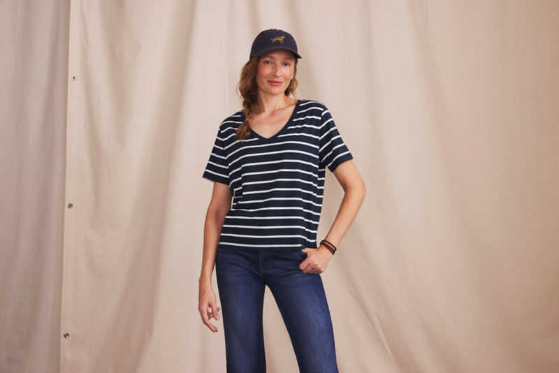 Perfect V-Neck Short-Sleeve Tee - SNOW/HAZELNUT STRIPE image number 1