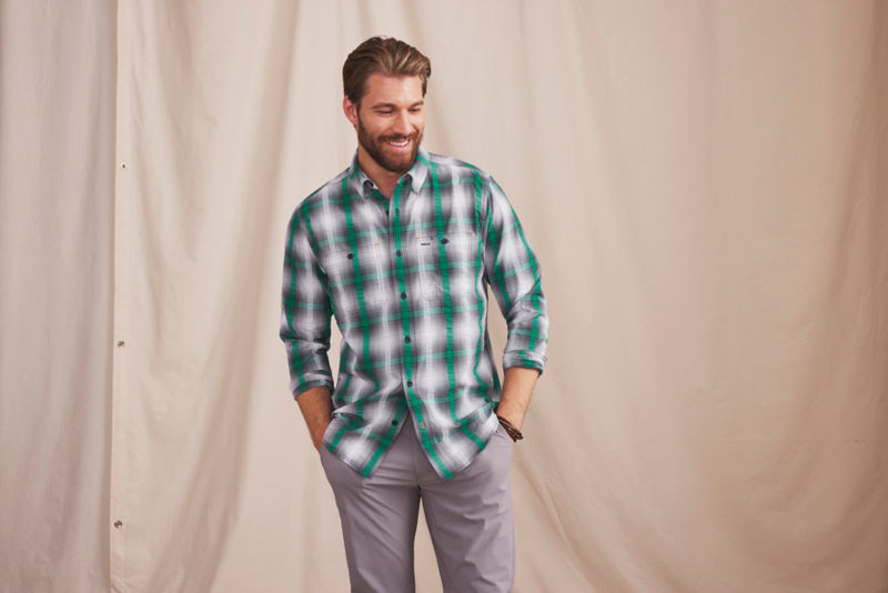 Men&rsquo;s Angler Long-Sleeve Work Shirt - BOTTLE GREEN/NAVY PLAID