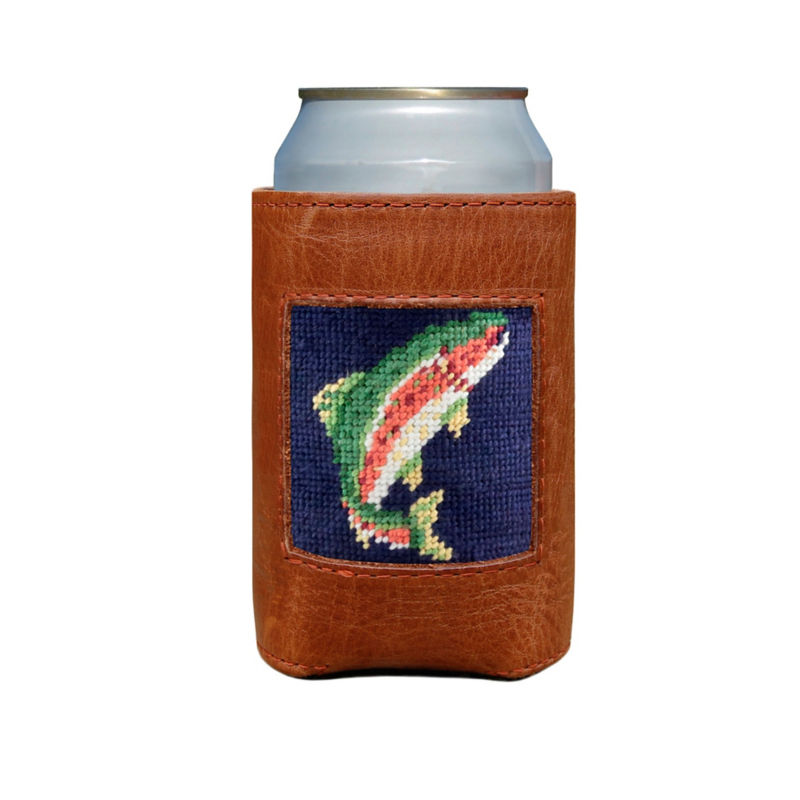 Leather Needlepoint Can Cooler - RAINBOW TROUT image number 0