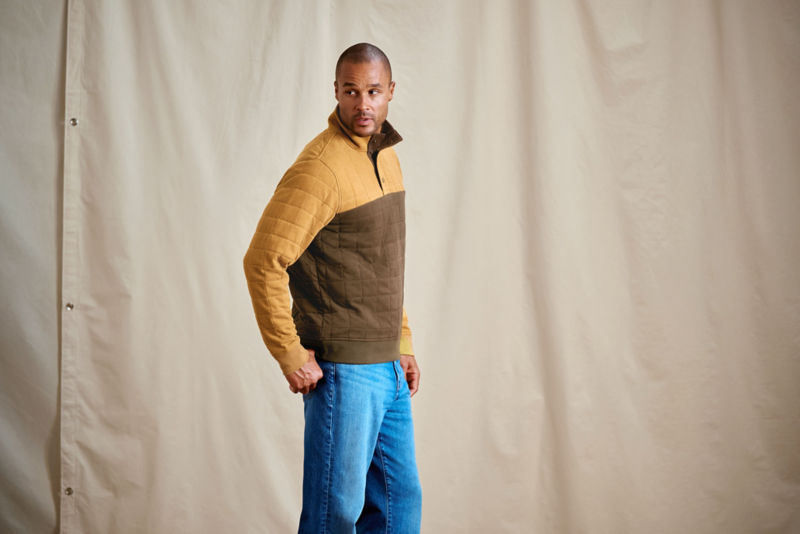 Men&rsquo;s Battenkill Colorblock Quilted 1/4-Snap Sweatshirt - FIELD KHAKI/ESPRESSO image number 4