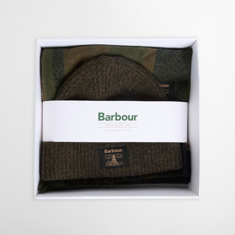 Barbour&reg; Westerdale Beanie & Scarf Set - OLIVE/NAVY image number 1