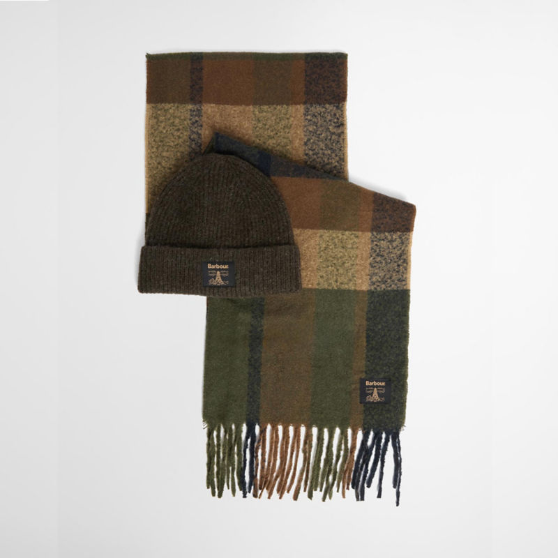 Barbour&reg; Westerdale Beanie & Scarf Set - OLIVE/NAVY