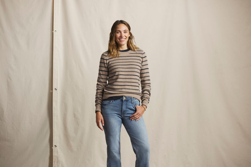 Striped Cashmere Crewneck Sweater - OATMEAL HEATHER STRIPE