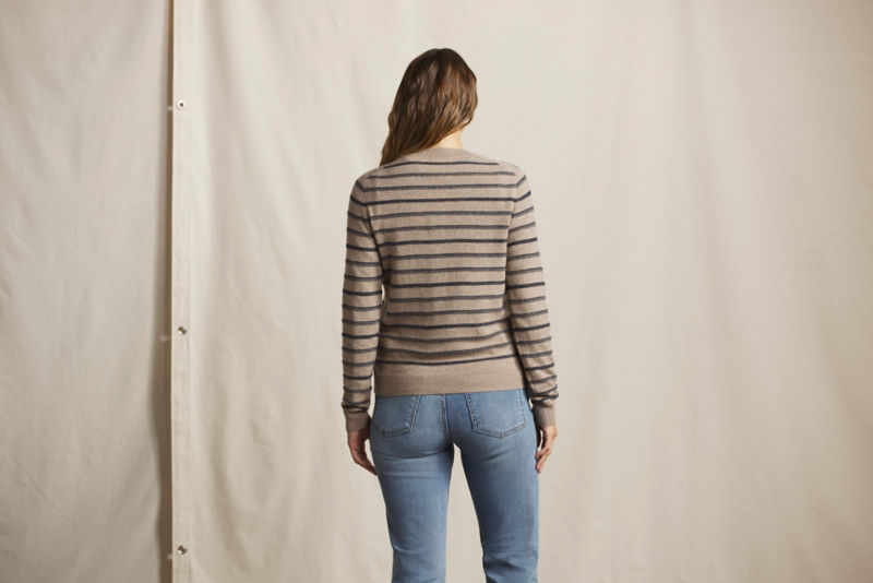 Striped Cashmere Crewneck Sweater - OATMEAL HEATHER STRIPE image number 2