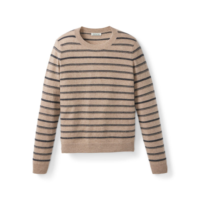 Striped Cashmere Crewneck Sweater - OATMEAL HEATHER STRIPE image number 3
