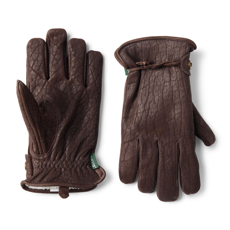 A pair of deep brown gloves.
