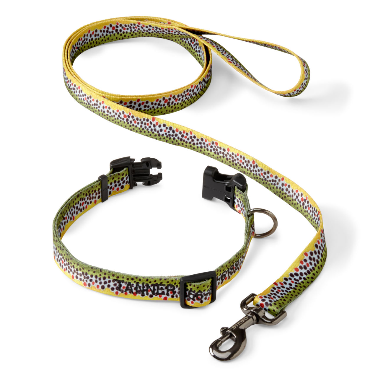 Personalized Adjustable Dog Collar with Leash - BROWN TROUT image number 0