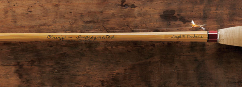 An old bamboo fly rod inscribed with the name Leigh H. Perkins