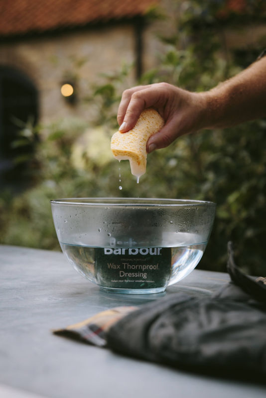 Thornproof Dressing in a bowl of hot water to soften for application.