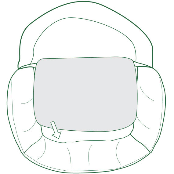 Illustration of step 3, Insert the foam base by lining up the flat front edge and pushing the foam into place and zip up the cover.