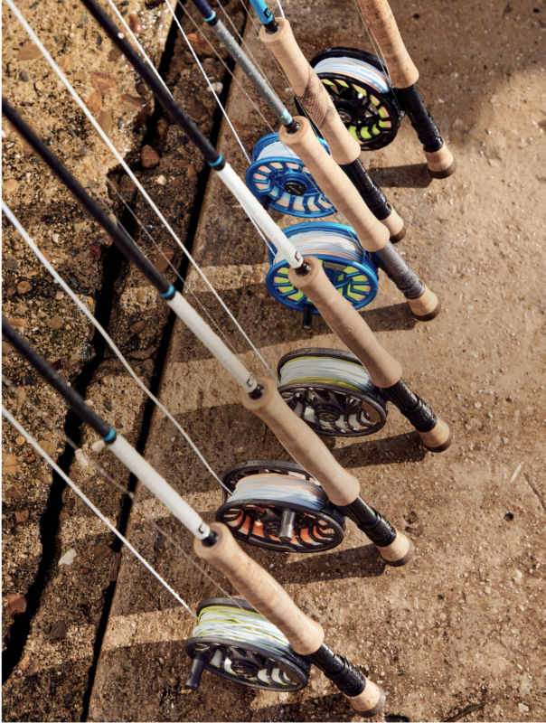 A collection of rods leaning against a wall.