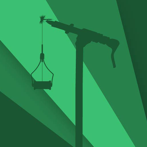 Green background with a silhouette of a fly tying tool