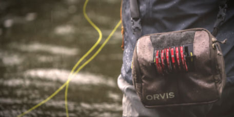 Close-up image of an Orvis fishing pack