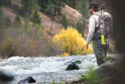 An angler in Oregon casts from riverside.