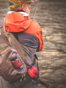 Close up picture of a fly fishing pack