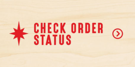 Check Order Status in red letters on a wooden background.