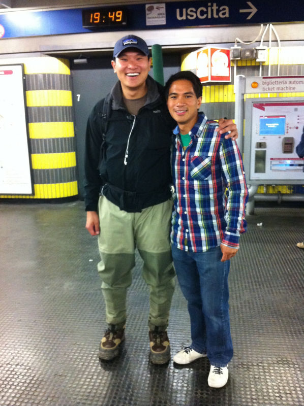 Wearing hip waders in the Rome metro attracted plenty of attention.