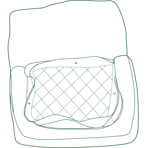 Illustration of step 1, Lay the cover out upside down and open all zippers.