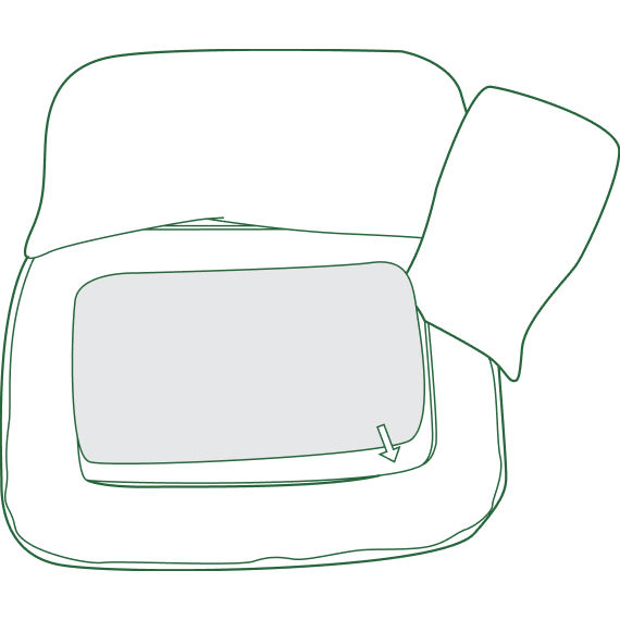 Illustration of step 3, Put foam base in center, push into place, and zip up the cover. 