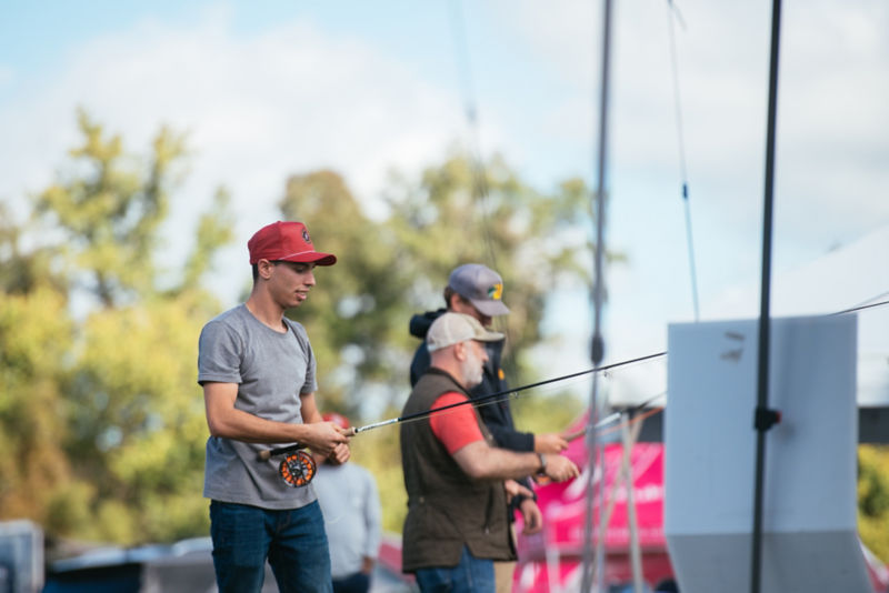 A student tries out a fly rod