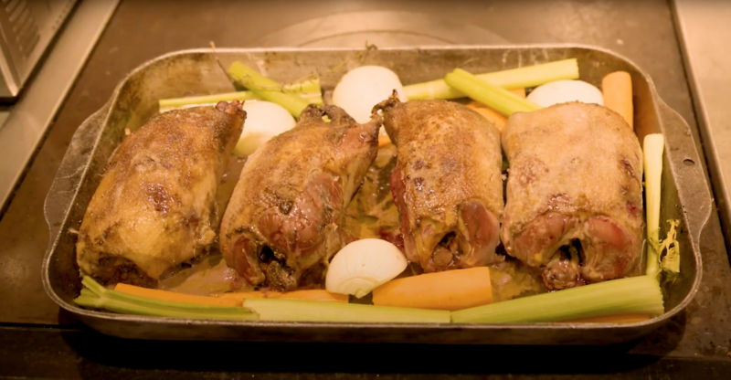 Four Duck breasts wrapped in a casserole.