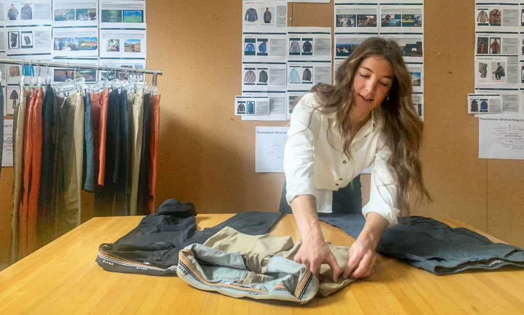 Nicolette Brown working on pants design in the Orvis product development space