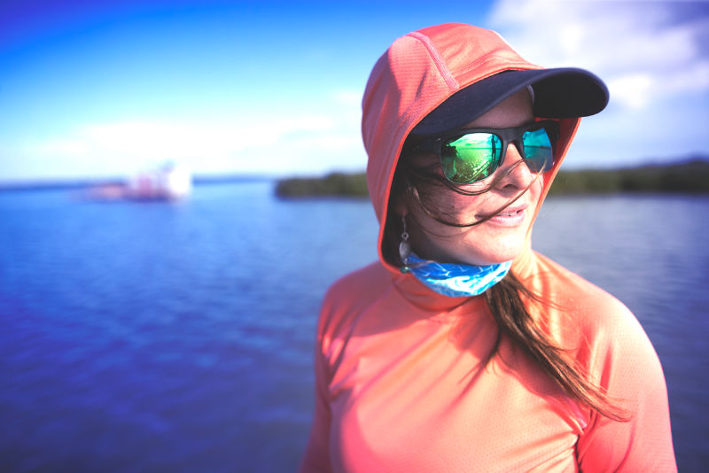 Becca Skinner wearing sunglasses and a PRO Sun hoodie.