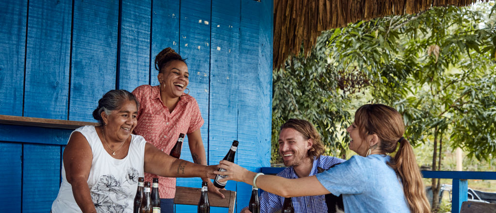 Tourists enjoying a roadside bar in Belize
