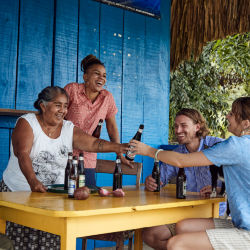Tourists enjoying a roadside bar in Belize