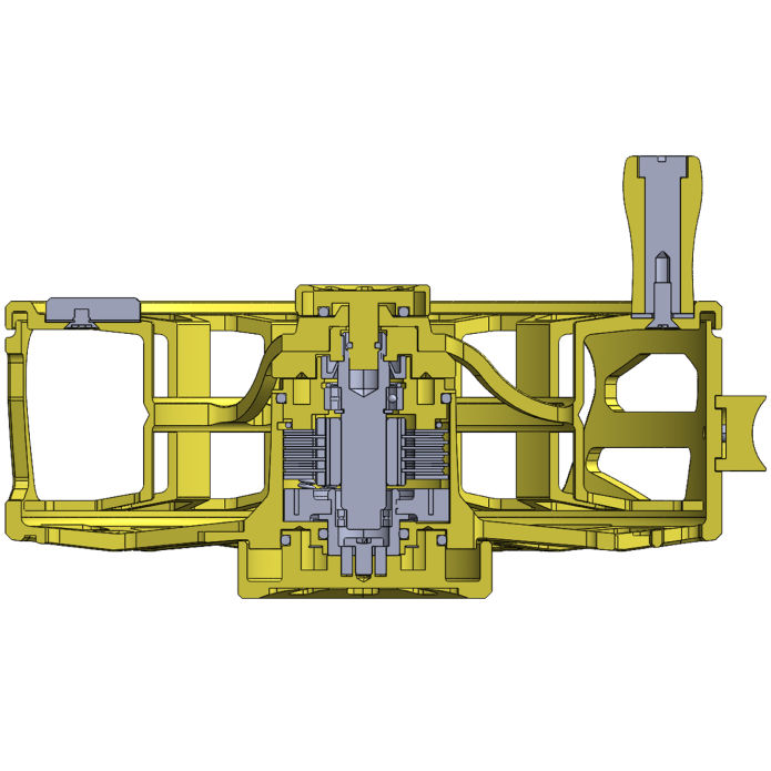 A CAD drawing of the insides of a Ration fly reel.