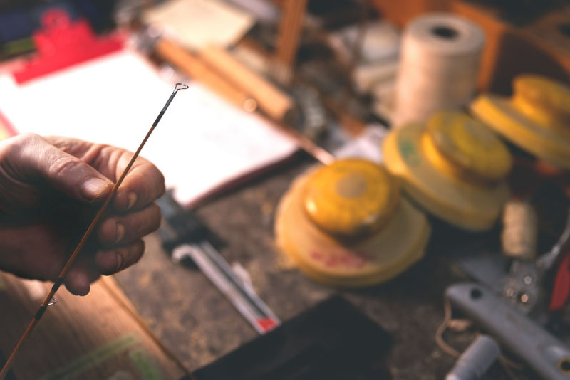 Repairing fishing gear in the off season.