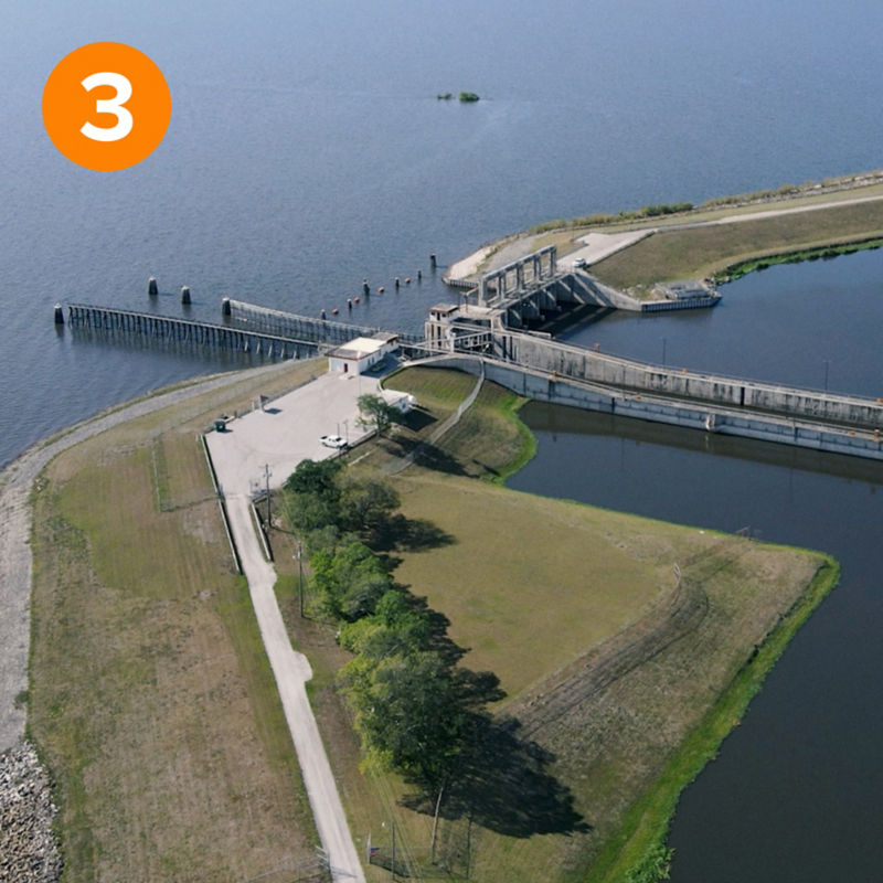 A bird's eye view of Port Mayaca Lock and Dam on Lake Okeechobee