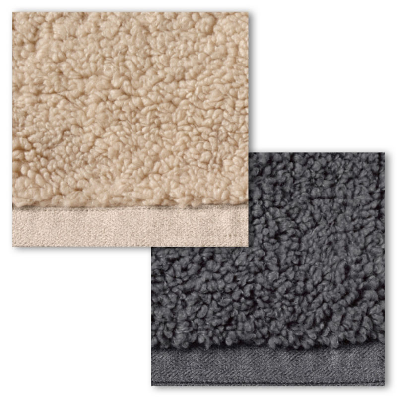 A light and a dark swatch of the fleecelock material.