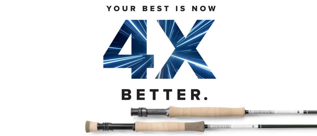 Two new Helios Fly Rods lay on a white background with the logo, Your best is now 4X better.