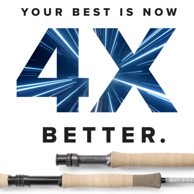 Two new Helios Fly Rods lay on a white background with the logo, Your best is now 4X better.
