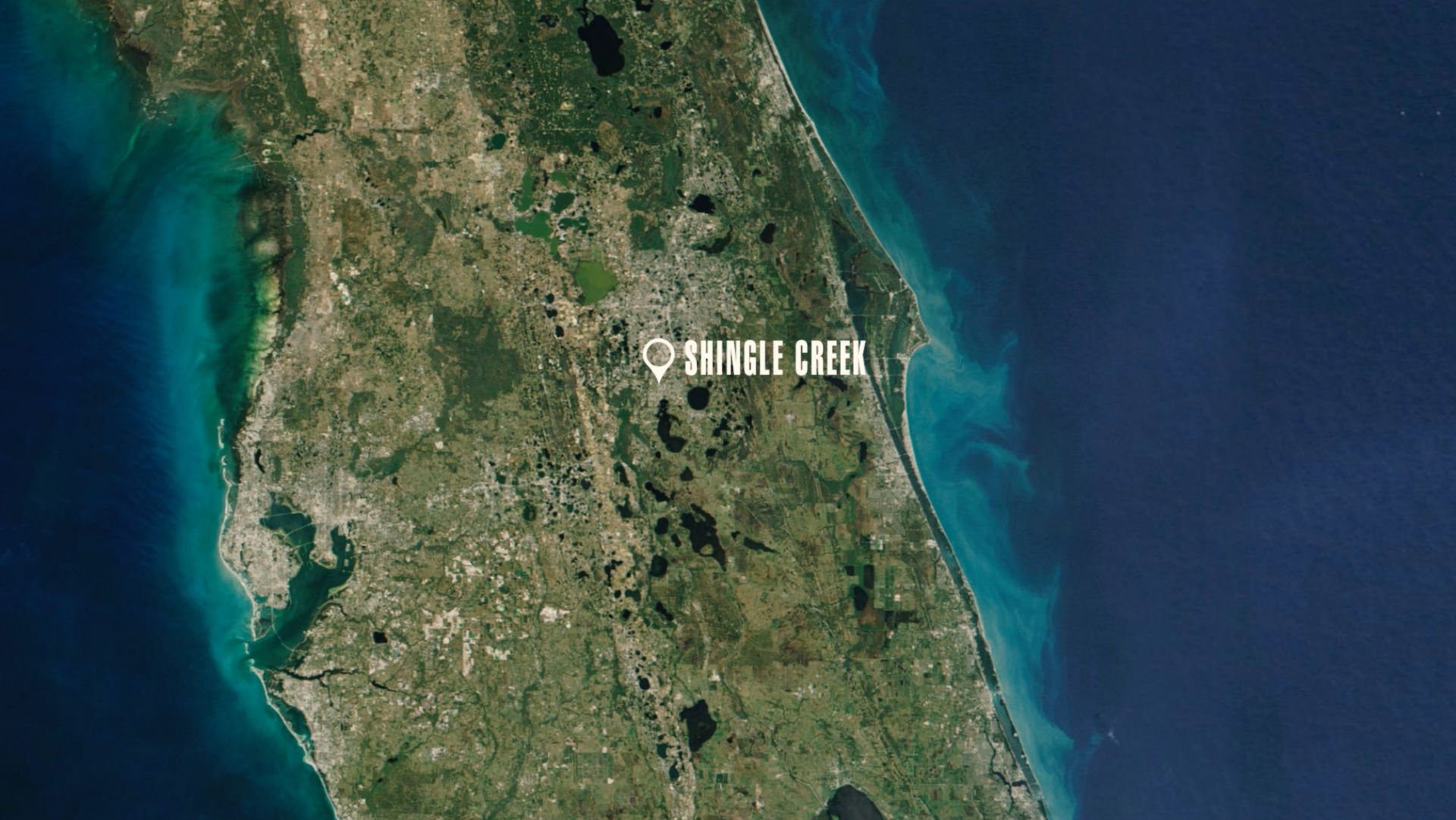 a satellite map of Florida, highlighting the location of Shingle Creek 